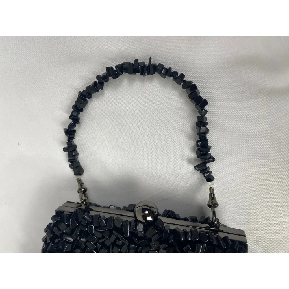Inge Christopher Beaded Clutch Womens Small Black Stone Evening Handbag‎ Prom